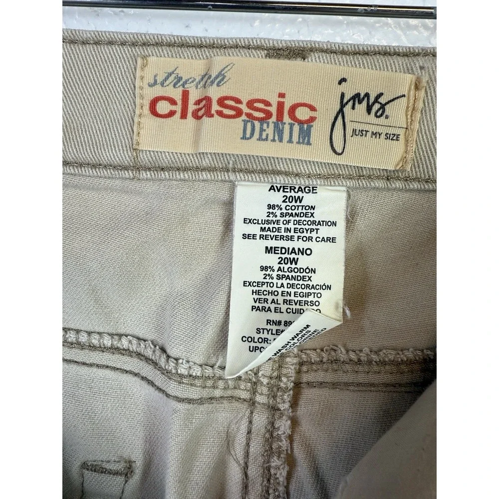 JMS Just My Size Sz 20W Beige Stretch Classic Denim Tapered Jeans‎ Women 42/30